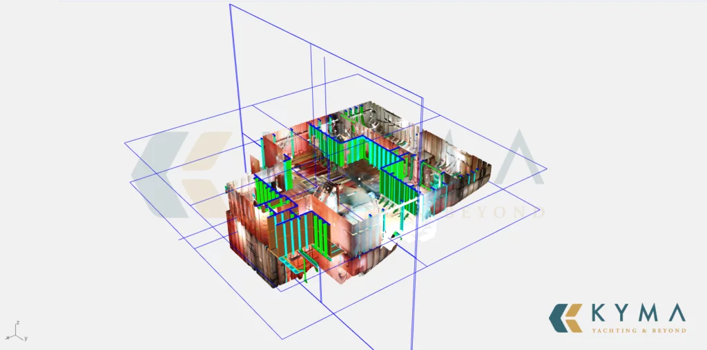 immagine della struttura di un megayacht scansionato con laser 3D